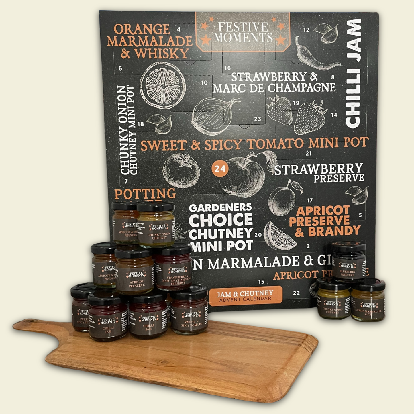 Gourmet Chutney Advent Calendar - Best Moments 24 Mini Jars of Luxury Chutney, Jam & Marmalade Advent Calendar Food Gift Hamper – Unique Christmas Hamper